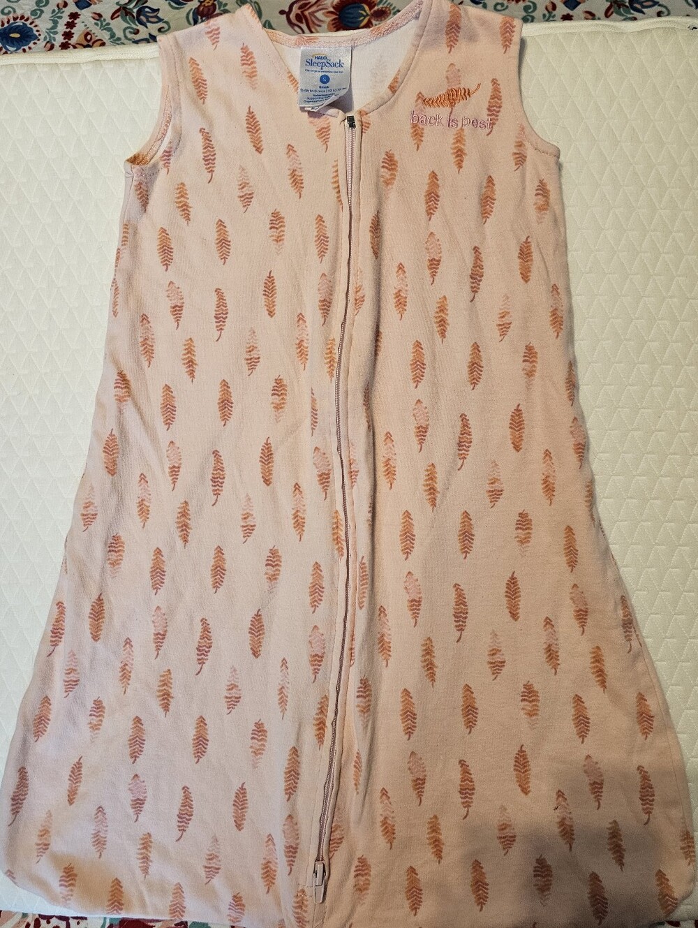 HALO SleepSack Wearable Blanket Small 0-6M Pink Orange Fern Leaf Inverted Zipper